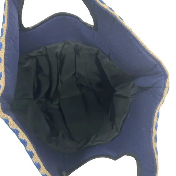 Boho Embroidered Tweed Hobo Hand Bag Pleated Burnt Red Orange Blue - Picture 5 of 6